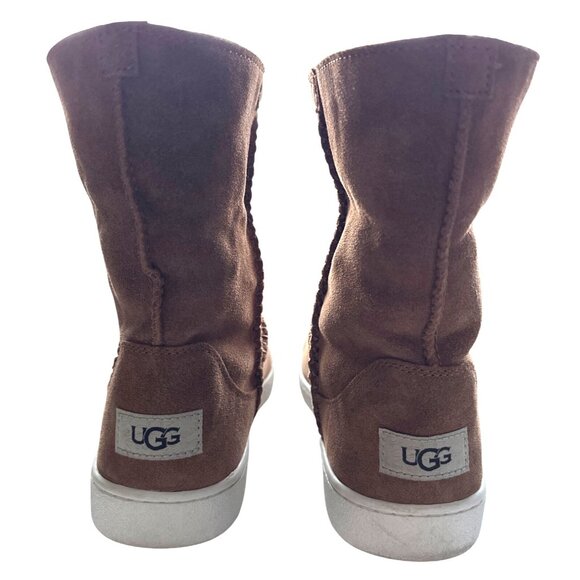 UGG Mika Chestnut Suede Winter Boots Cozy Sheepskin Lining Fold Down Size 9.5 - Picture 6 of 9